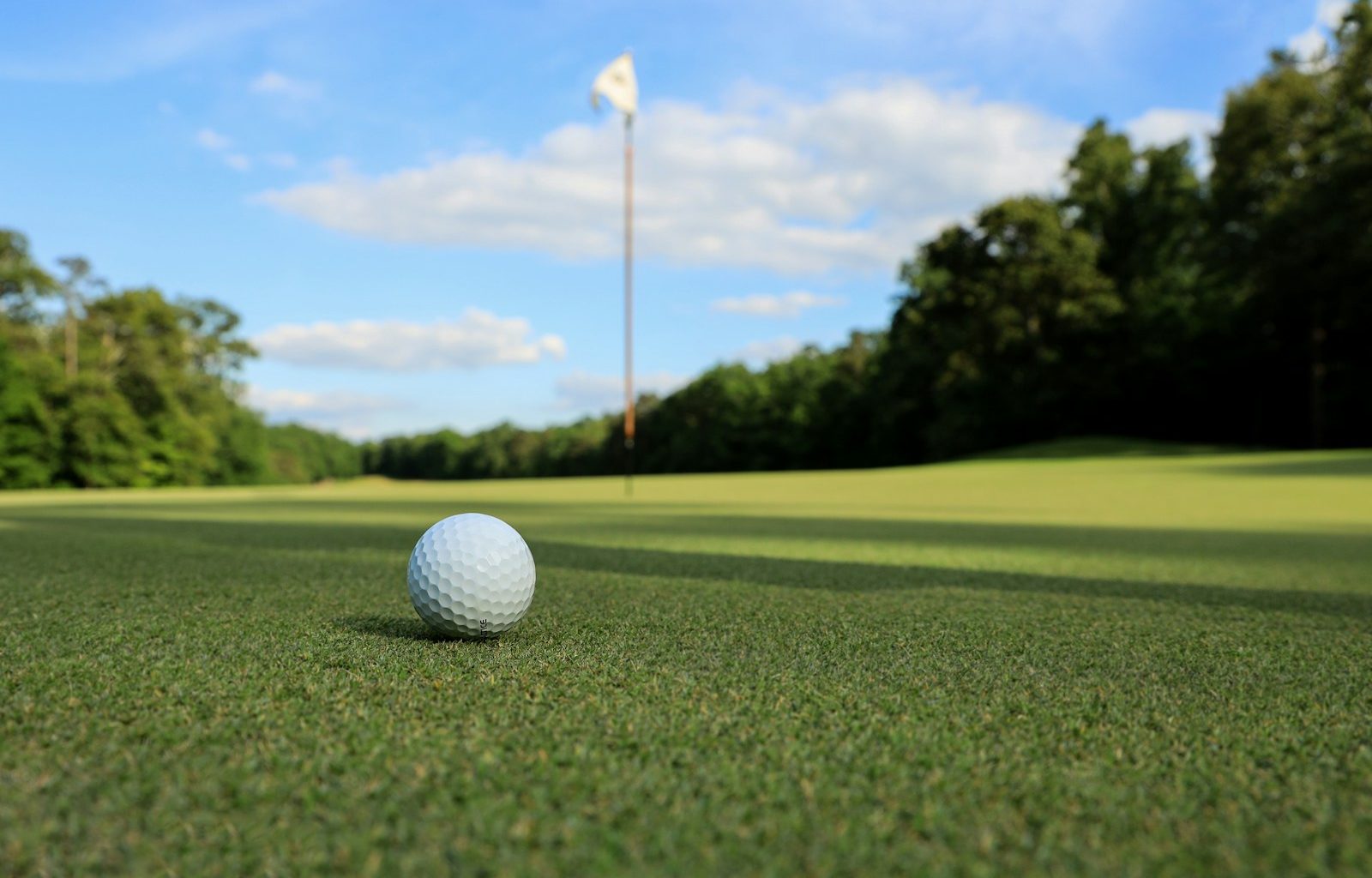 a golf ball sitting on top of a green field
